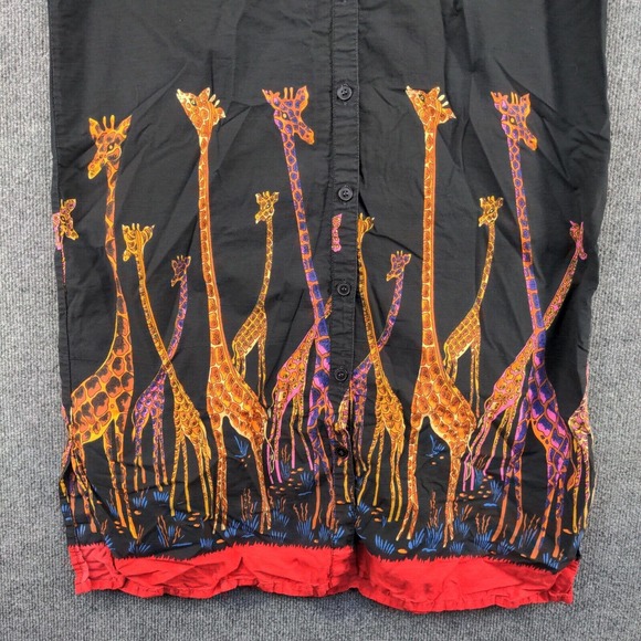 Fundamentals Womens Button Up Shirt Dress Black OSFM Giraffes Animals - Picture 7 of 11